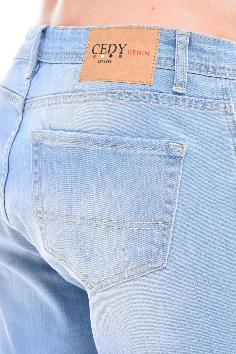 Cedy Denim Men Alanya Blue Wear Denim Shorts Slim Fit Jean Shorts C342