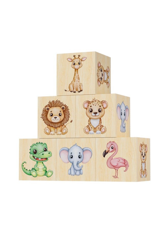 ANJUU 6PCS Safari Nursery Decor for Girls and Boys, Woodland Animal Nursery Decorations with Animal Themed, Wooden Flamingo Decor, Cute and Lovely Room Decor for Baby Nursery - Image 1