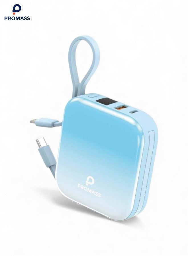 PROMASS 10000mAh Power Bank with Built-in USB-C and Lightning Cable - 22.5W Fast USB-C Travel Battery Pack with 2 Ports and 2 Cables. Manufactured to Air Transport Standards and Safe for Airplane Travel. Compatible with iPhone, Galaxy, iPad, and More. - Image 1