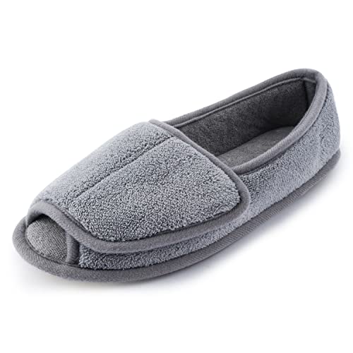 Git-up Women Diabetic Slippers/W Arthritis Edema Adjustable Closure Memory Foam House Shoes Open Toe Extra Wide11GRAY. - Image 1