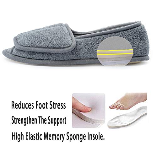 Git-up Women Diabetic Slippers/W Arthritis Edema Adjustable Closure Memory Foam House Shoes Open Toe Extra Wide11GRAY. - Image 5