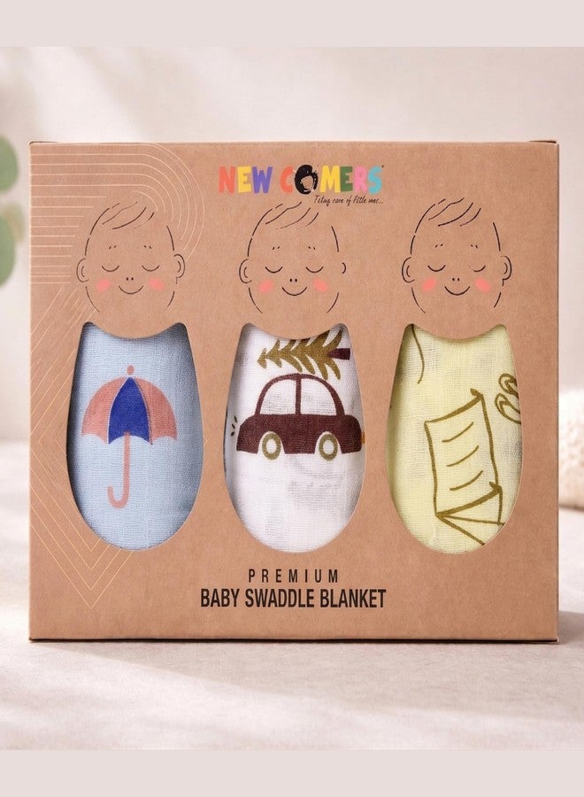 NEW COMERS® Cotton Muslin Baby Swaddle Set, Multicolor Printed Muslin Swaddle Wrap for New Born Baby, Soft Pure Cotton Sheet Baby Wrap Set, Baby Product (Swaddle_09) - Image 2