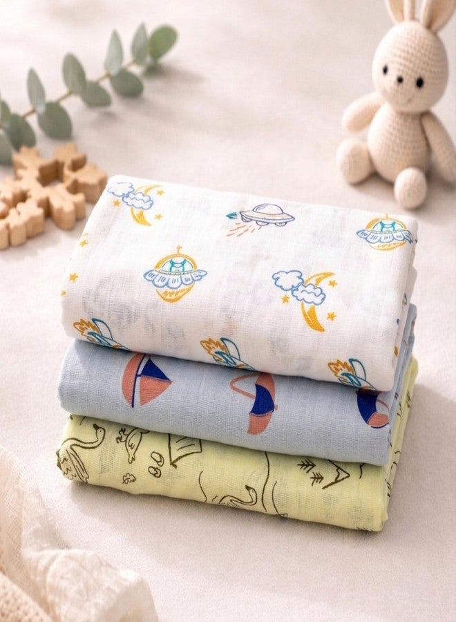 NEW COMERS® Cotton Muslin Baby Swaddle Set, Multicolor Printed Muslin Swaddle Wrap for New Born Baby, Soft Pure Cotton Sheet Baby Wrap Set, Baby Product (Swaddle_09) - Image 4