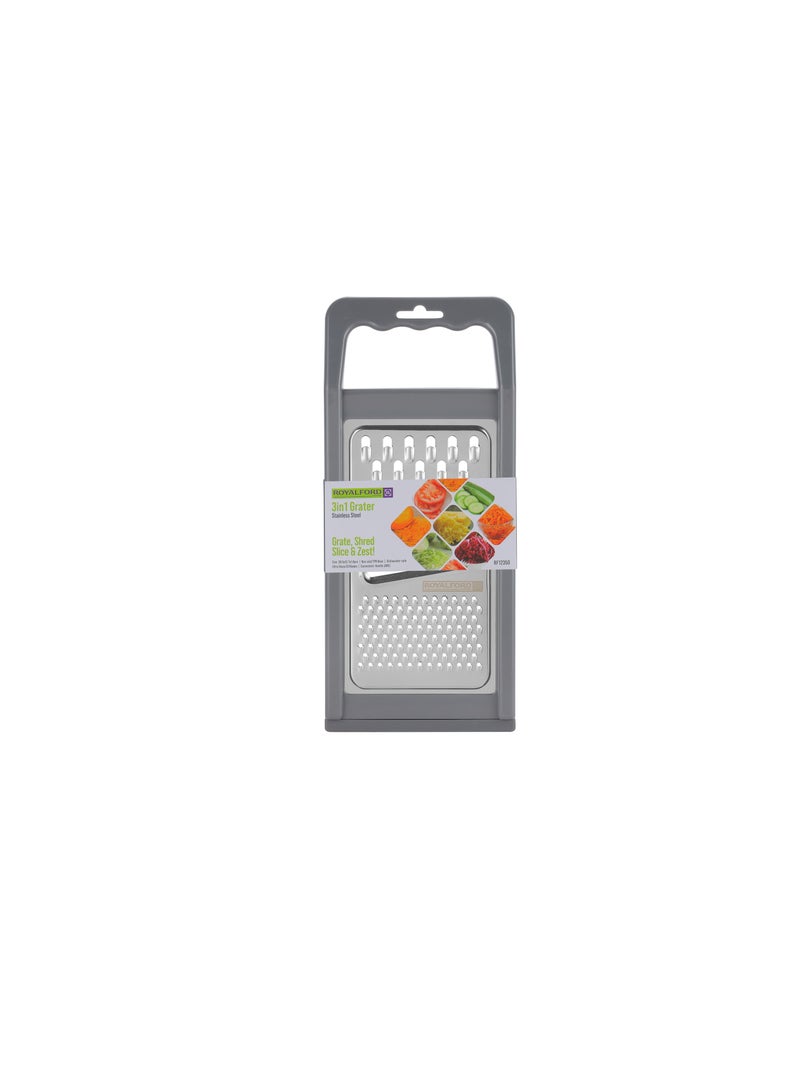 Royalford Stainless Steel 3-in-1 Flat Grater- RF12350/ with TPR Base, ABS Handle, Light-Weight and Compact Design/ Multiple Grating Style, Suitable for any Kind of Grating Fruits, Vegetables, Cheese Silver - Image 4
