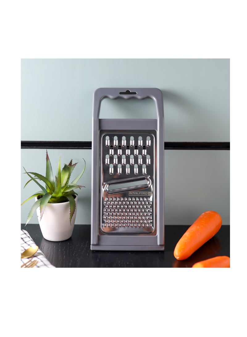Royalford Stainless Steel 3-in-1 Flat Grater- RF12350/ with TPR Base, ABS Handle, Light-Weight and Compact Design/ Multiple Grating Style, Suitable for any Kind of Grating Fruits, Vegetables, Cheese Silver - Image 5