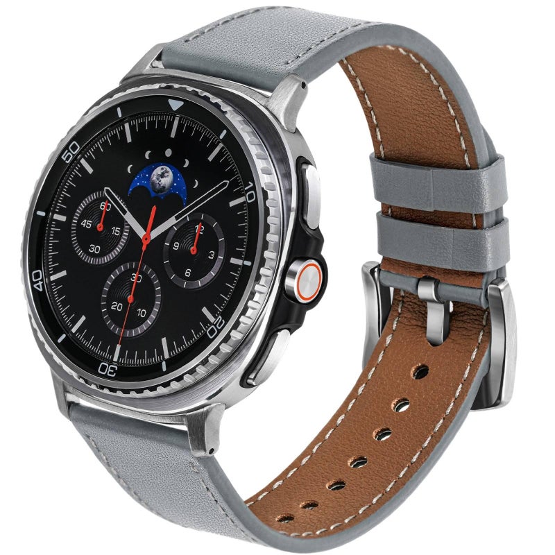 Adjustable Leather Classic Strap Smartwatch Band Compatible with Samsung Galaxy Watch 40 41mm with Fit Replacement Strap Gray - Image 1