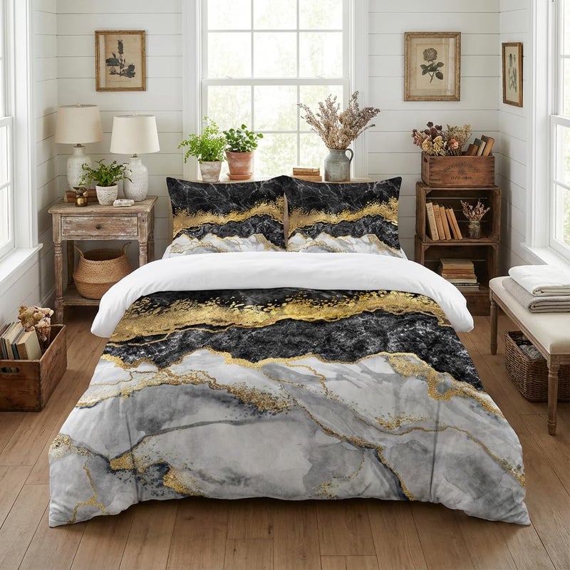 CCoutueChen Grey Marble Comforter Sets Queen Size Modern Abstract Texture Bedding Set Aesthetic Marble Printed Bed Set 3Pcs Soft Lighweight Contemporary Comforter for All Seasons(Men Women Girls) - Image 1