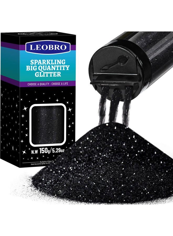 LEOBRO Black Glitter, Glitter, 150 g/5.29 oz Black Fine Glitter, Glitter for Crafts, Black Glitter Powder Craft Glitter Halloween Glitter, Extra Fine Glitter for Resin Tumbler Candle Making, DIY - Image 1