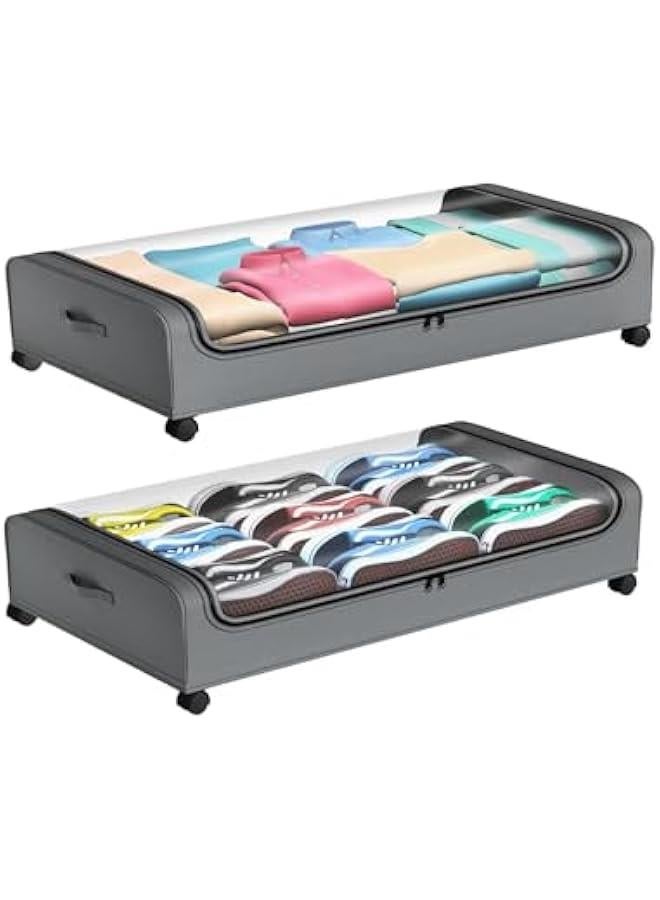 تراسل حاويات تخزين تحت السرير، حاويات تخزين تحت السرير بعجلات ومقابض، حاويات تخزين دوارة تحت السرير مع غطاء للغبار، درج تخزين تحت السرير للملابس والالعاب (رمادي) - Image 1