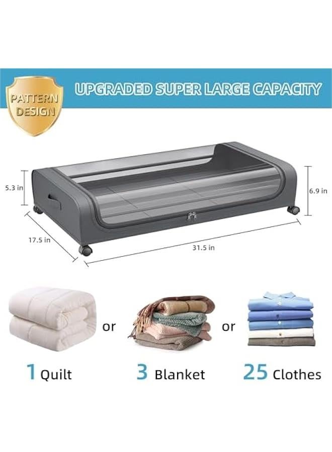 تراسل حاويات تخزين تحت السرير، حاويات تخزين تحت السرير بعجلات ومقابض، حاويات تخزين دوارة تحت السرير مع غطاء للغبار، درج تخزين تحت السرير للملابس والالعاب (رمادي) - Image 2