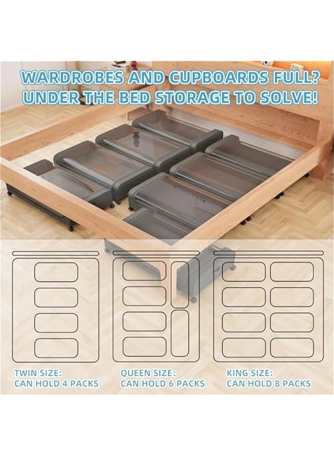 تراسل حاويات تخزين تحت السرير، حاويات تخزين تحت السرير بعجلات ومقابض، حاويات تخزين دوارة تحت السرير مع غطاء للغبار، درج تخزين تحت السرير للملابس والالعاب (رمادي) - Image 3