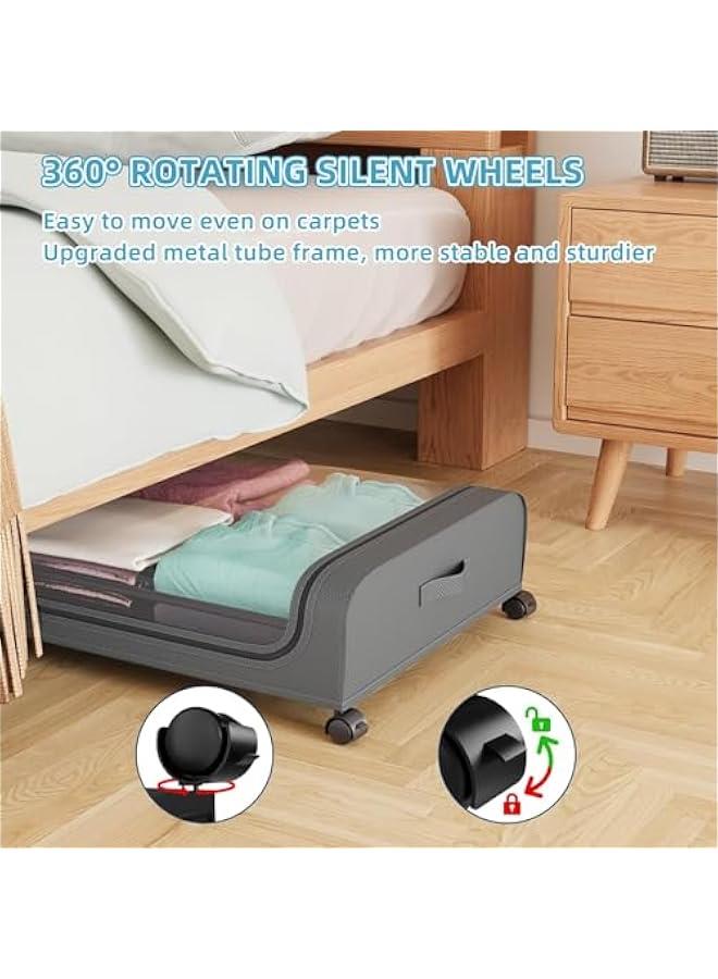 تراسل حاويات تخزين تحت السرير، حاويات تخزين تحت السرير بعجلات ومقابض، حاويات تخزين دوارة تحت السرير مع غطاء للغبار، درج تخزين تحت السرير للملابس والالعاب (رمادي) - Image 4