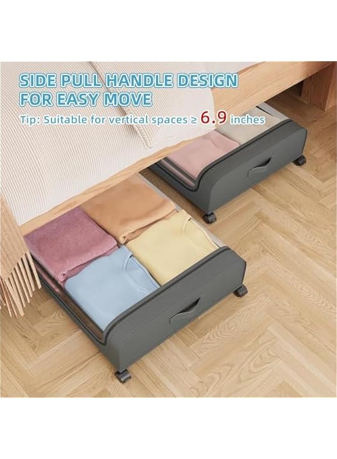 تراسل حاويات تخزين تحت السرير، حاويات تخزين تحت السرير بعجلات ومقابض، حاويات تخزين دوارة تحت السرير مع غطاء للغبار، درج تخزين تحت السرير للملابس والالعاب (رمادي) - Image 5
