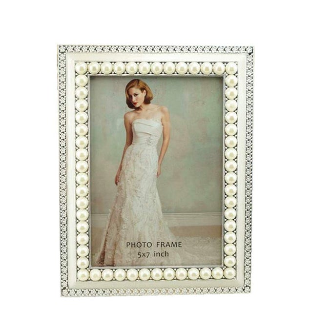 5X7 INCH FRAME PURELY HANDMADE INLAY WHITE FROM OYSTERS AND FRESHWATER MUSSELS BEAD ELECTROPLATING BRIGHT SILVER ZINC ALLOY PICTURE FRAME