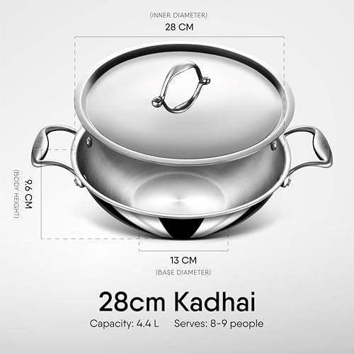 Stahl Artisan Triply 4.4 L, 28 cm Stainless Steel Kadhai with Lid,Kadai for Cooking, Stainless Steel Cookware Triply Kadai, Induction & Gas Stove Compatible - Image 2