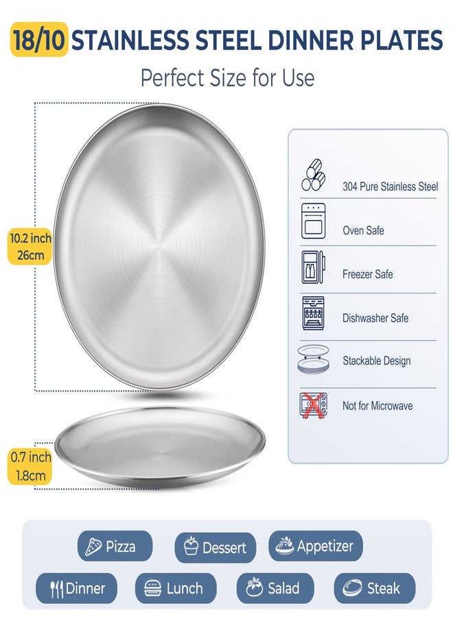 Homikit 6 Pack Stainless Steel Plate Set, 10.2 Inch Metal Kids Dinner Plates for Children Adult, Round Camping Plates for Serving Dishes Dessert Salad, Non Toxic & Reusable, Dishwasher Safe - Image 2