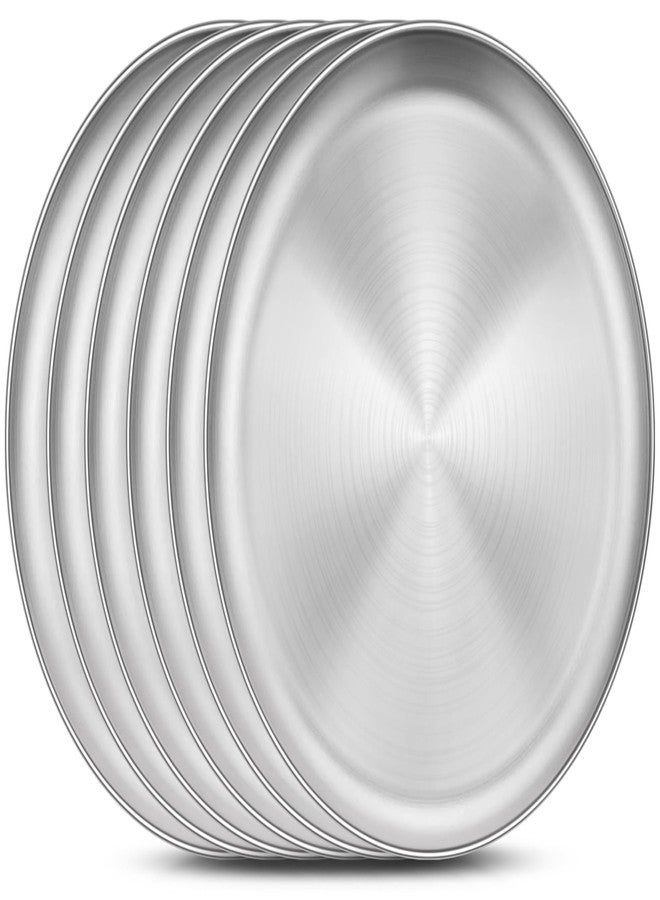 Homikit 6 Pack Stainless Steel Plate Set, 10.2 Inch Metal Kids Dinner Plates for Children Adult, Round Camping Plates for Serving Dishes Dessert Salad, Non Toxic & Reusable, Dishwasher Safe - Image 1