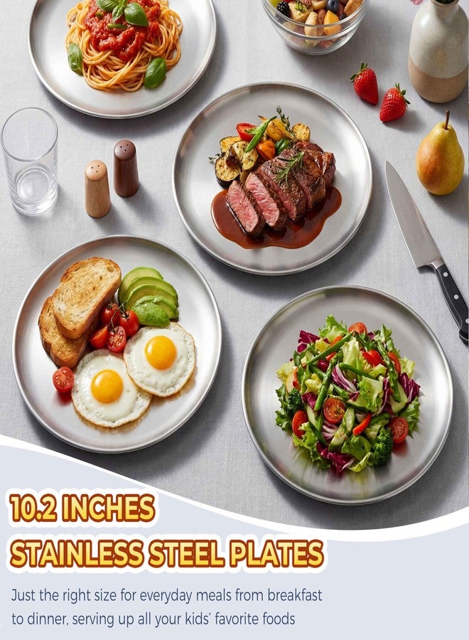 Homikit 6 Pack Stainless Steel Plate Set, 10.2 Inch Metal Kids Dinner Plates for Children Adult, Round Camping Plates for Serving Dishes Dessert Salad, Non Toxic & Reusable, Dishwasher Safe - Image 3