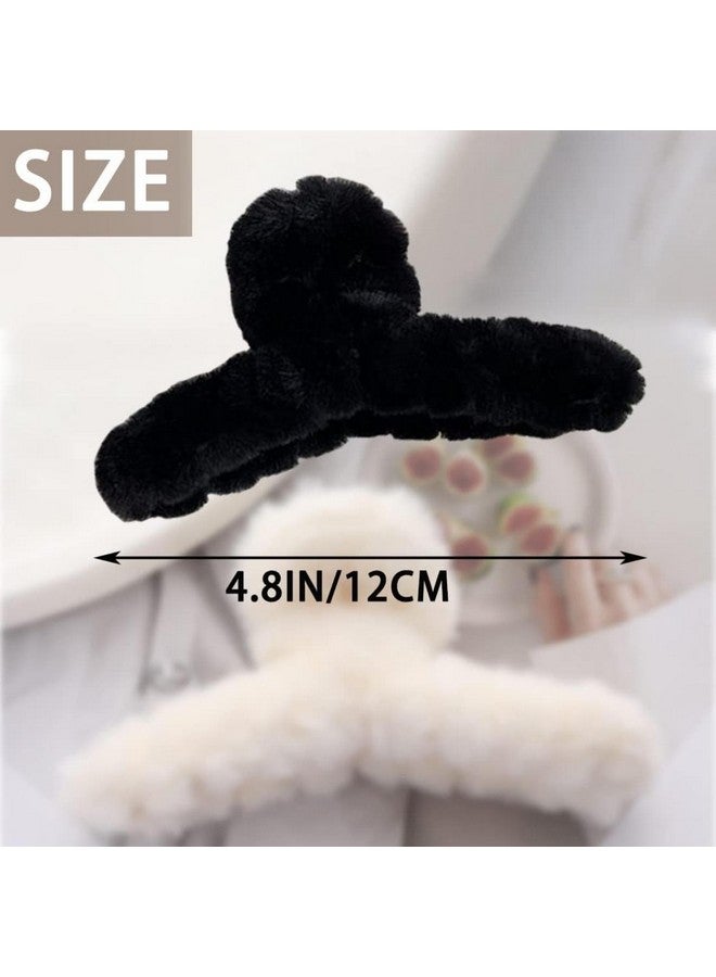 DN Creation مجموعة DN من 2 مشبك شعر ناعم لطيف من فرو الأرنب الصناعي، مشابك شعر كبيرة غير قابلة للانزلاق، مشابك شعر كبيرة فuzzy للنساء والفتيات - لون عشوائي - Image 2