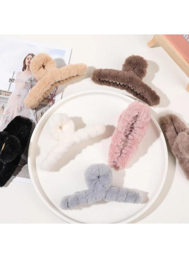 DN Creation مجموعة DN من 2 مشبك شعر ناعم لطيف من فرو الأرنب الصناعي، مشابك شعر كبيرة غير قابلة للانزلاق، مشابك شعر كبيرة فuzzy للنساء والفتيات - لون عشوائي - Image 4