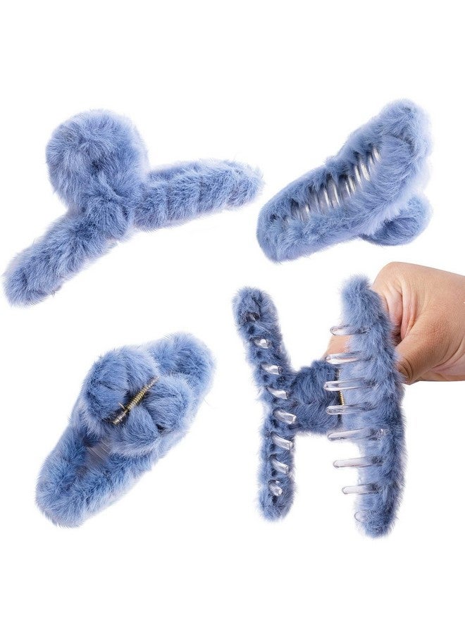 DN Creation مجموعة DN من 2 مشبك شعر ناعم لطيف من فرو الأرنب الصناعي، مشابك شعر كبيرة غير قابلة للانزلاق، مشابك شعر كبيرة فuzzy للنساء والفتيات - لون عشوائي - Image 3