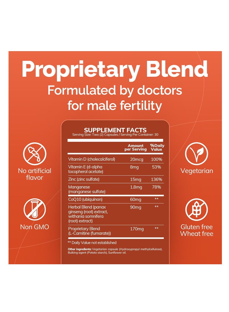 Conceive Plus Motility Boost for Men with Vitamin D, Vitamin E, Zinc, Spermidine, Antioxidants Multivitamin Supplement for Men Sperm - 60 Caps - Image 2