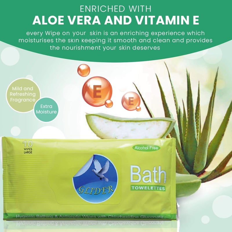 GLIDER Bed Bath Wipes | Enriched with Aloe Vera & Vitamin E | Extra-Large, No-Rinse Cleansing Wipes for Adults & Seniors | (Pack of 12 – 120 Wipes) - Image 2