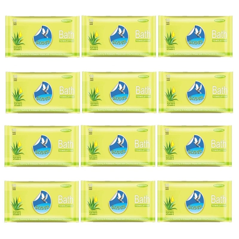 GLIDER Bed Bath Wipes | Enriched with Aloe Vera & Vitamin E | Extra-Large, No-Rinse Cleansing Wipes for Adults & Seniors | (Pack of 12 – 120 Wipes) - Image 1