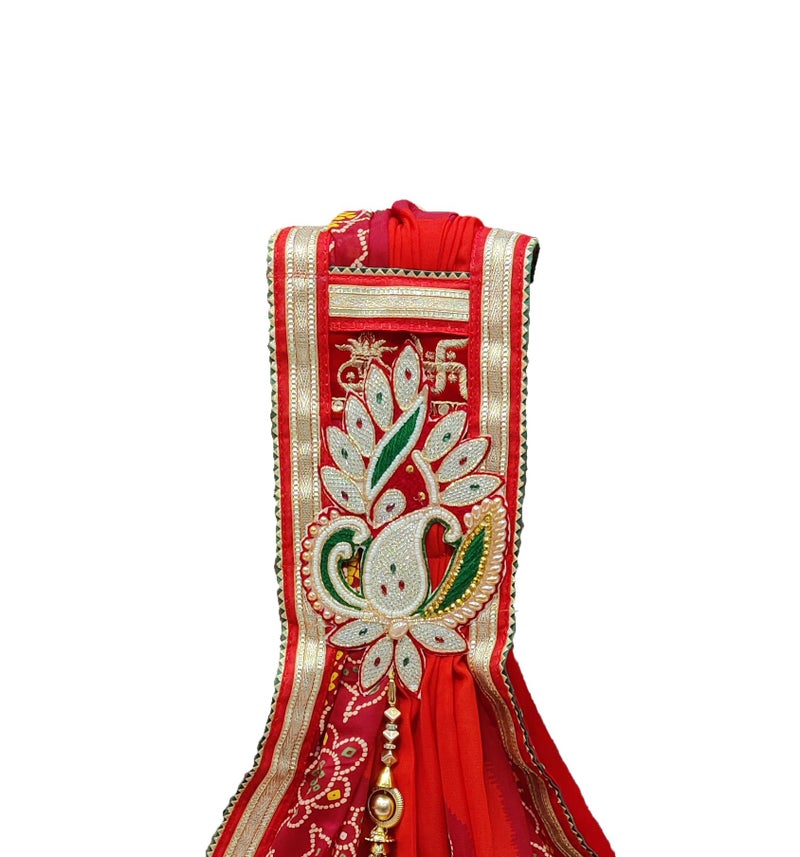 RANISATIYA Rajasthani Bhandhej Print Marwari Broch Plated Duppta Chunri,Piliya & pomcha (09,BB (RED-ORANGE)) - Image 2