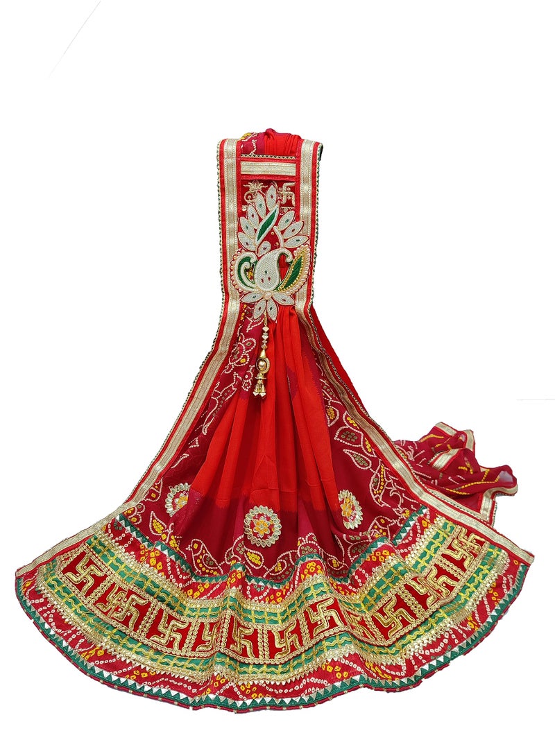 RANISATIYA Rajasthani Bhandhej Print Marwari Broch Plated Duppta Chunri,Piliya & pomcha (09,BB (RED-ORANGE)) - Image 4