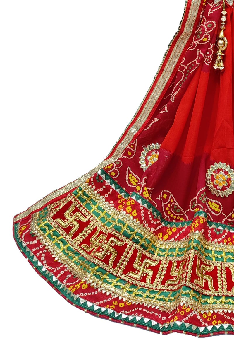 RANISATIYA Rajasthani Bhandhej Print Marwari Broch Plated Duppta Chunri,Piliya & pomcha (09,BB (RED-ORANGE)) - Image 3