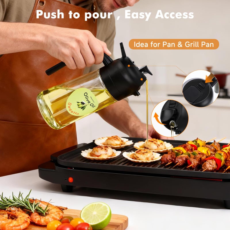 SweeHo Oil Sprayer for Cooking,470ml Cooking Olive Oil Sprayer and Oil Dispenser 2 In 1, Food-grade Glass Oil Spray Bottle Mister for Air Fryer, BBQ, Griddle (Black+transparent glass and color label) - Image 3