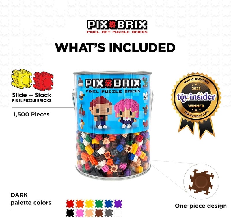 Pix Brix Pixel Art Puzzle Bricks Bucket  1500 Piece Pixel Art Kit with 12 Colors Dark Palette  Interlocking Building Bricks 2D and 3D Builds  Stem Toys Ages 6 Plus - Image 3
