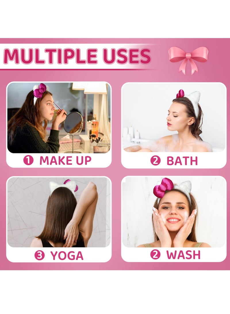 Loquat Kitty Cat Ears Headband Pink Bow White Hair Accessories Stretchy Fabric and Comfortable for Women Party Decoration Headdress Cosplay Costume Headwear Handmade Headpiece Makeup Hair - Image 2