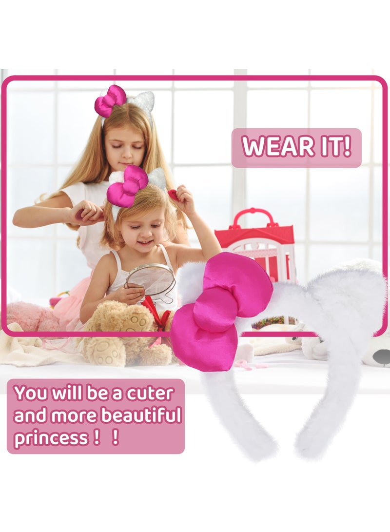 Loquat Kitty Cat Ears Headband Pink Bow White Hair Accessories Stretchy Fabric and Comfortable for Women Party Decoration Headdress Cosplay Costume Headwear Handmade Headpiece Makeup Hair - Image 5
