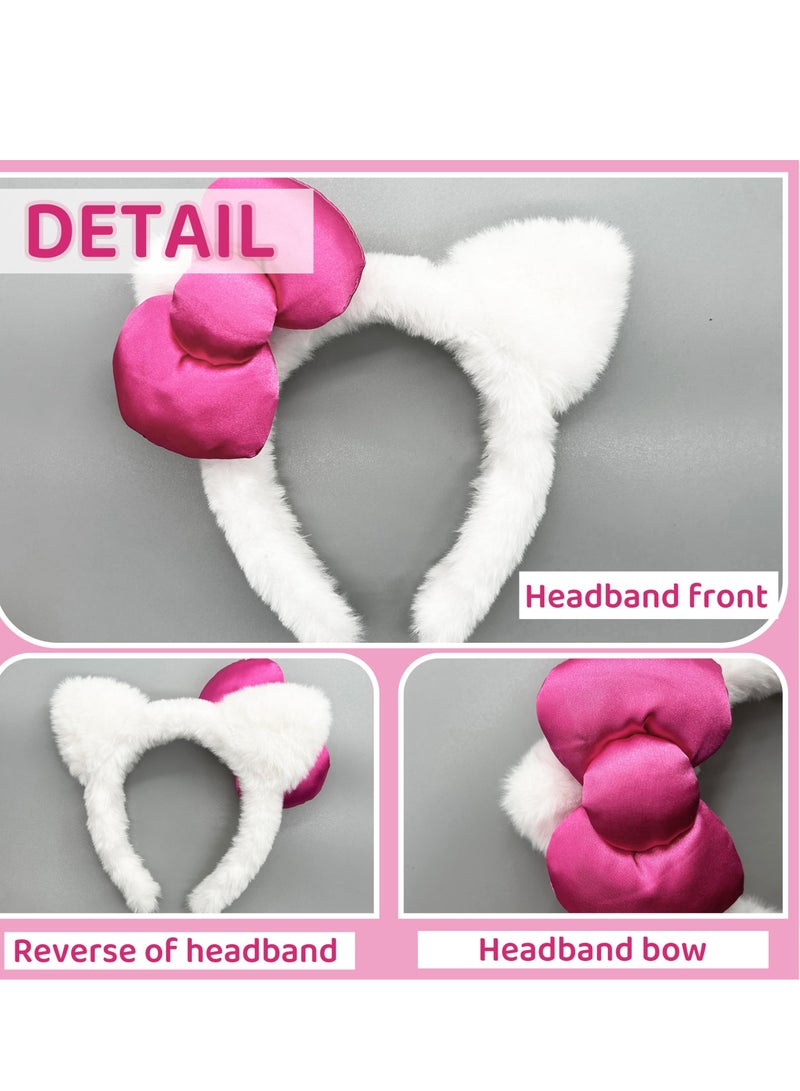 Loquat Kitty Cat Ears Headband Pink Bow White Hair Accessories Stretchy Fabric and Comfortable for Women Party Decoration Headdress Cosplay Costume Headwear Handmade Headpiece Makeup Hair - Image 4