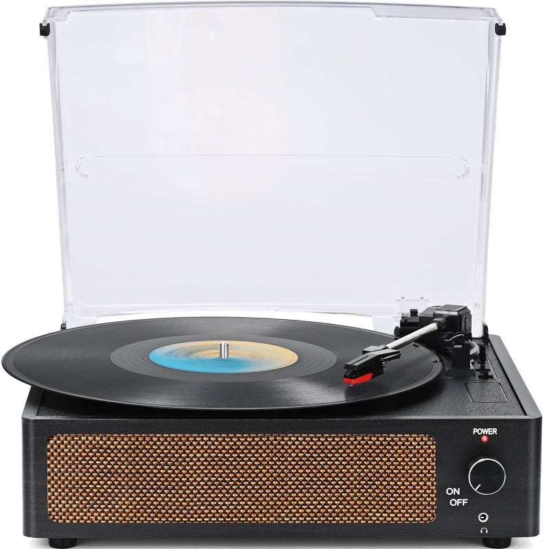 WOCKODER Vinyl Record Players Vintage Turntable with Speakers Belt-Driven Turn Tables Support 3-Speed, Bluetooth Wireless Playback, Headphone, AUX-in, RCA Line LP Phonograph Auto Stop Retro Black - Image 1