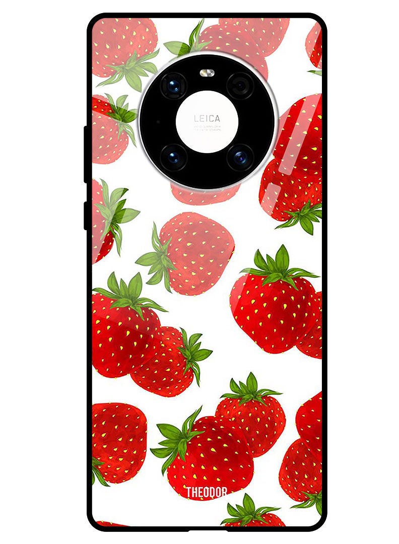 Theodor Protective Tempered Glass Case Cover HUAWEI MATE 40 PRO 5G  Strawberries - Image 1
