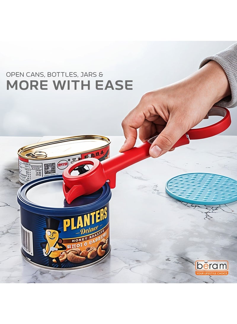 Beram - Multi Opener 6-in-1 Multifunctional Tool, Can Opener, Jar Lids, Bottle Caps, Pull Tabs, Safety Seals, Easy Grip for Weak Hands, Ergonomic Design, Effortless Lid & Seal Opener for Kitchen Use - Image 1