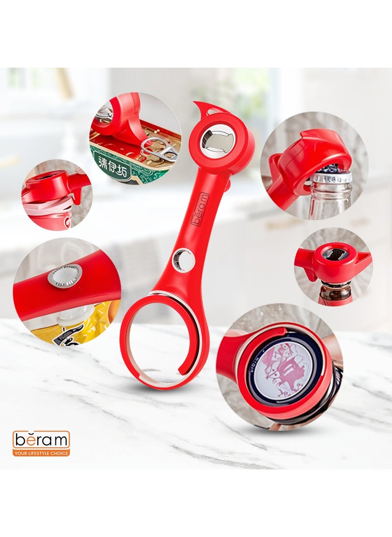 Beram - Multi Opener 6-in-1 Multifunctional Tool, Can Opener, Jar Lids, Bottle Caps, Pull Tabs, Safety Seals, Easy Grip for Weak Hands, Ergonomic Design, Effortless Lid & Seal Opener for Kitchen Use - Image 1
