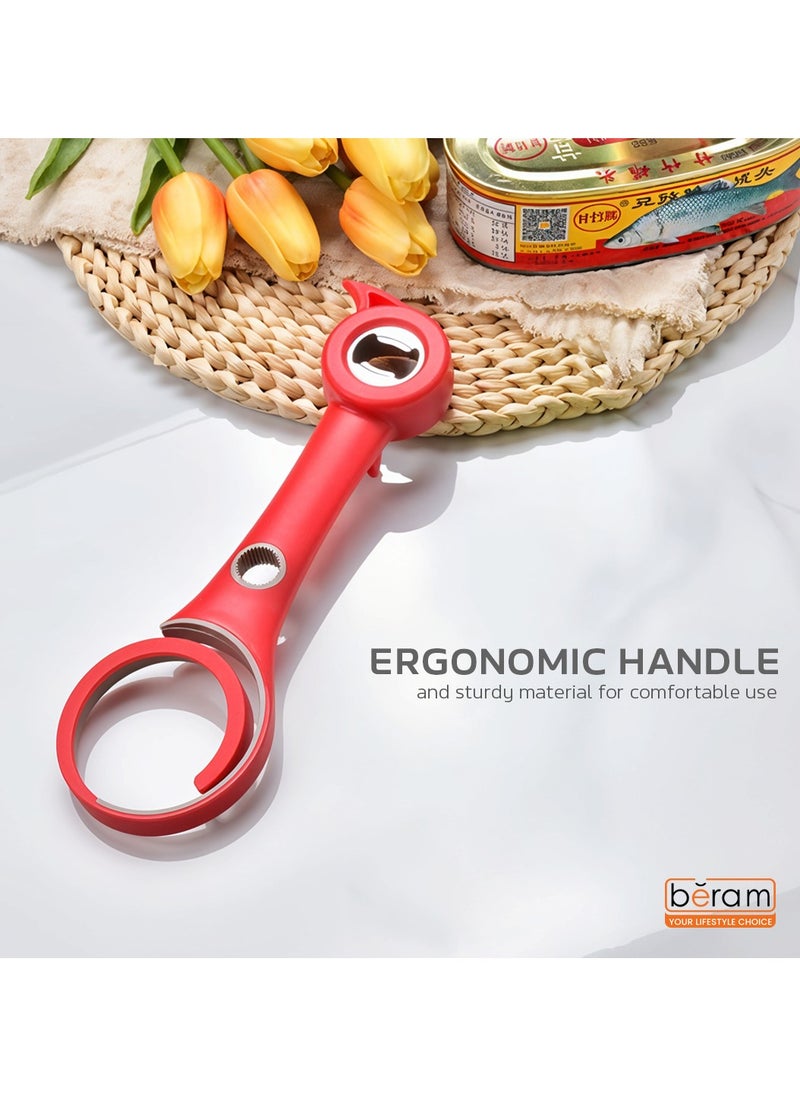Beram - Multi Opener 6-in-1 Multifunctional Tool, Can Opener, Jar Lids, Bottle Caps, Pull Tabs, Safety Seals, Easy Grip for Weak Hands, Ergonomic Design, Effortless Lid & Seal Opener for Kitchen Use - Image 1