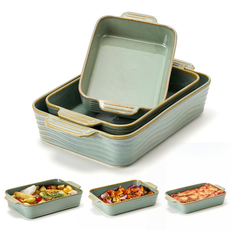 Jemirry Ceramic Baking Dish Set of 3, Casserole Dishes for Oven, Square Porcelain Bakeware Set with Handles, Lasagna Baking Pan for Cooking, Perfect for Baking and Serving, Housewarming, Halloween - Image 1