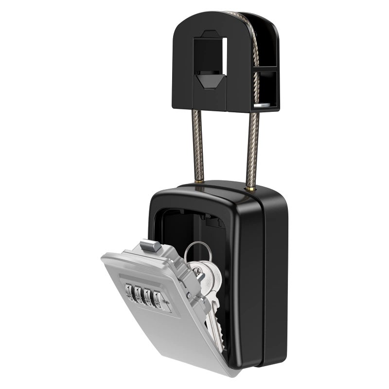 KeeKit Key Lock Box Upgraded Key Safe Box for Lever Handles with Removable Buckle Resettable 4Digit Combination Waterproof Secure Storage for Home Office Warehouse Indoor Outdoor Use