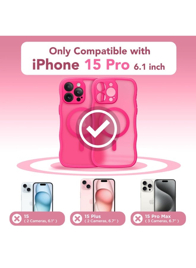 كبرارو جراب لطيف لهاتف iPhone 15 Pro، متوافق مع MagSafe، [حافة متموجة مجعدة] [حماية كاملة للكاميرا] [حماية من الصدمات عند السقوط من ارتفاع 14 قدمًا] جراب هاتف مغناطيسي لهاتف iPhone 15 Pro مقاس 6.1 بوصة، وردي فاقع - Image 2