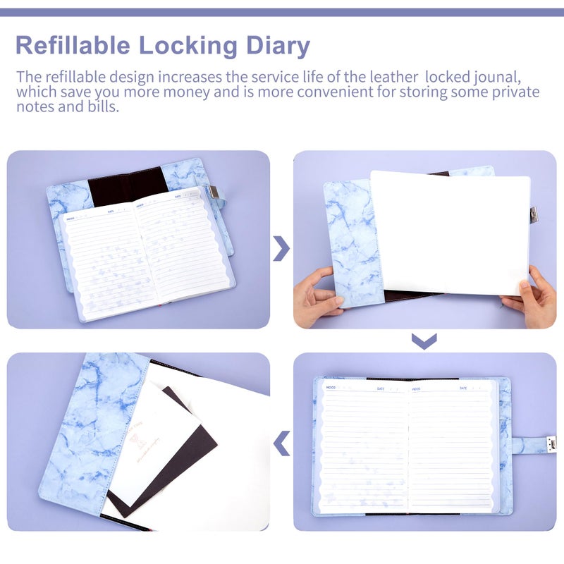 CAGIE Diary with Lock for Girls and Women, A5 Journal with Lock for 8 10 11 12 14 16 Year Old Girls Gifts Presents, 192 Pages Waterproof Journal for Girls Ages 8-12 with Pen Marble Diary, Purple - Image 5