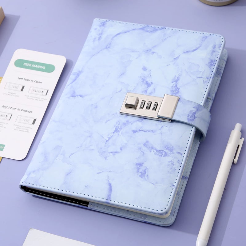 CAGIE Diary with Lock for Girls and Women, A5 Journal with Lock for 8 10 11 12 14 16 Year Old Girls Gifts Presents, 192 Pages Waterproof Journal for Girls Ages 8-12 with Pen Marble Diary, Purple - Image 2