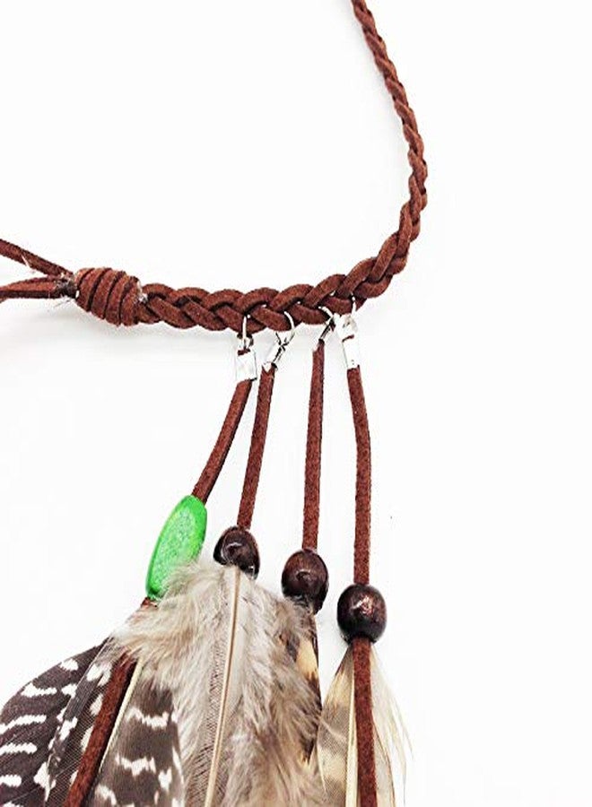 Jurxy Adjustable Peacock Feather Headband Indian Trailing Feather Bohemian Weave Headdress Headpieces with Tassel Beads - Brown- Style 3 - Image 5