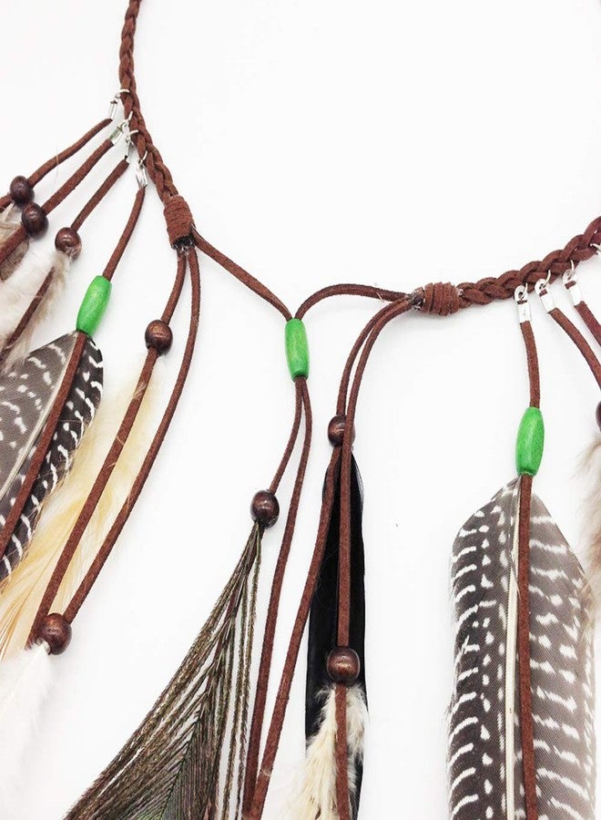 Jurxy Adjustable Peacock Feather Headband Indian Trailing Feather Bohemian Weave Headdress Headpieces with Tassel Beads - Brown- Style 3 - Image 4