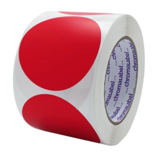 ChromaLabel 3 Inch Circle Sticker Labels, Easy to Write On Colored Dot Stickers, Permanent Adhesive Labels - 500 Sticky Dots per Roll, Red Dot Stickers - Image 1