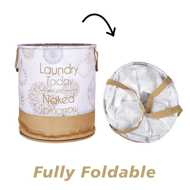 Kuber Industries Laundry Basket | Non-Woven Round Laundry Basket | Foldable Laundry Bag with Handle | Toy Storage Basket | Gola-Print | 45 LTR | Pack of 2 | White - Image 5